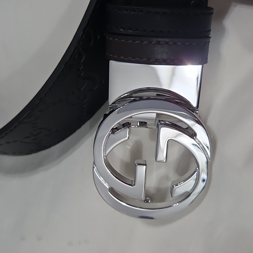 Gucci Reversible Black Brown Leather Belt with Silver Double G Buckle 34/36